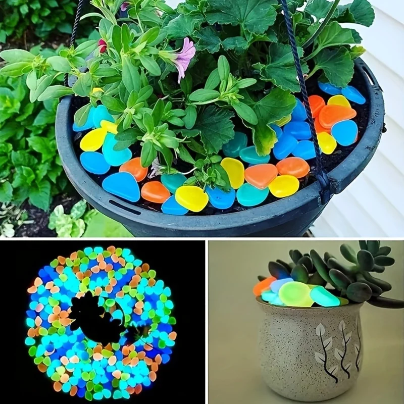 200Pcs Glow in the Dark Garden Pebbles For Sidewalk Garden Terrace Lawn Garden Patio Fish Tank Aquarium Decoration Glow Stone