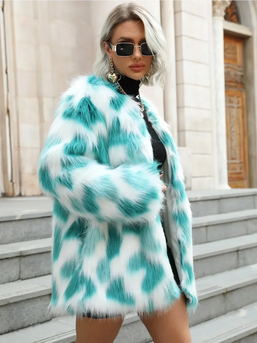 Women's Warm Faux Fox Fur Coat Winter Green Leisure Jacket Fur Coat Windbreaker Women Thick Fluffy Luxury Bontjas Outerwear 2023