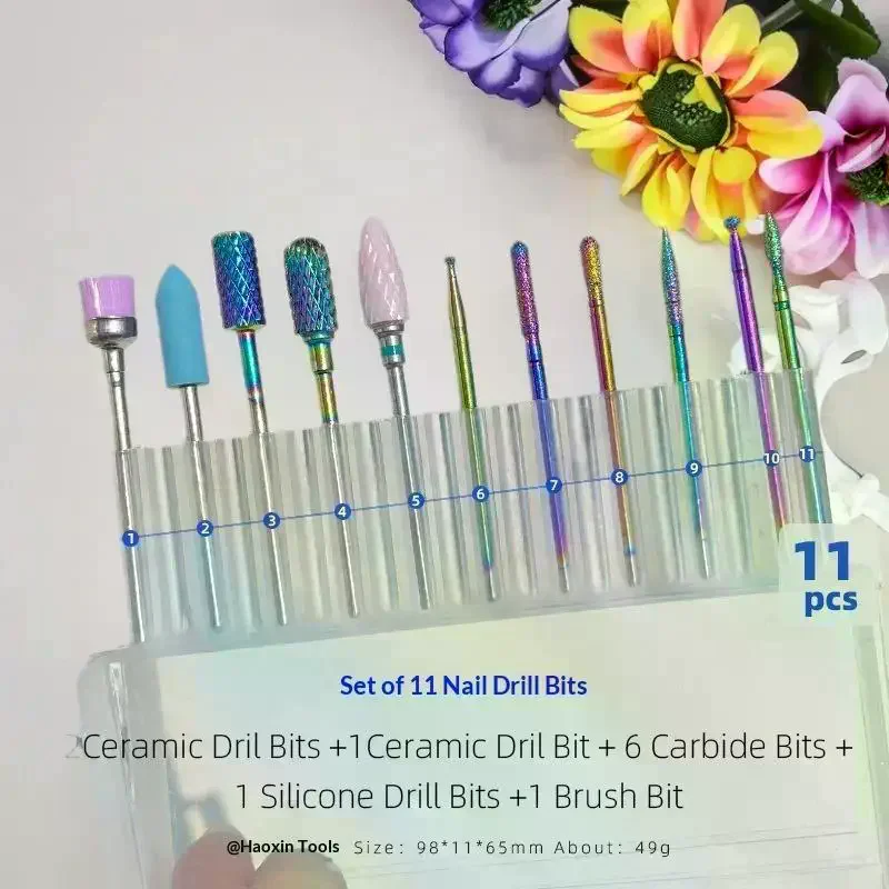 11 قطعة/صندوق المهنية أظافر سيراميك مثقاب مجموعة الكهربائية مانيكير ملف الأظافر بت ل هلام الاكريليك الأظافر والبشرة