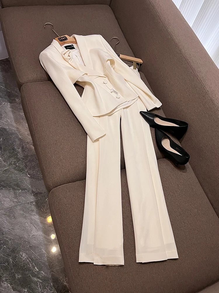 

East Gate Small Design Suit Straight Leg Pants Set Spring New Peach Color Professional Women Two Piece Set WY
