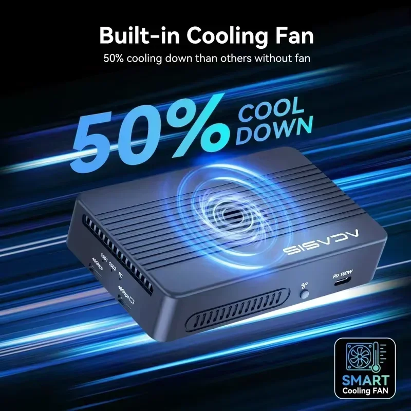 Acasis 40Gbps USB4 & Kompatibel dengan Thunderbolt SSD Dual-Bay RAID Enclosure Dock untuk M.2 NVMe | 8K60Hz untuk Pengeditan Video Mac/PC