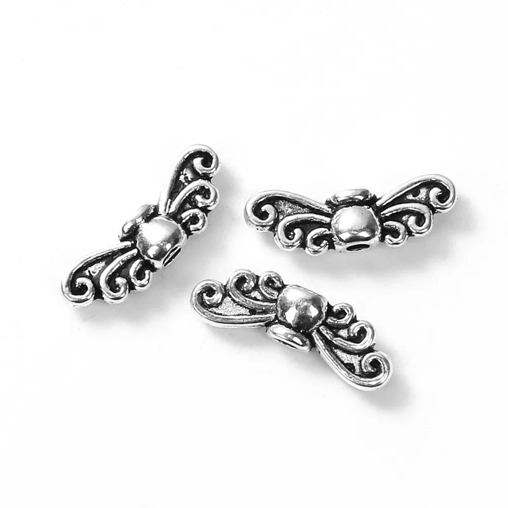DoreenBeads 100/200 PCs Zinc Based Alloy Metal Beads Loose Spacer Beads Wing Silver Color Handmade Beads DIY Jewelry 14mm x 5mm,
