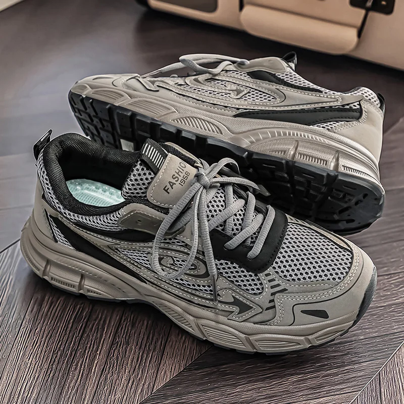 Men's Retro Unky Dad Shoes Summer 2026 Thick Sole Hiking Sneakers Breathable Mesh Non-Slip Casual Streetwear Footwear