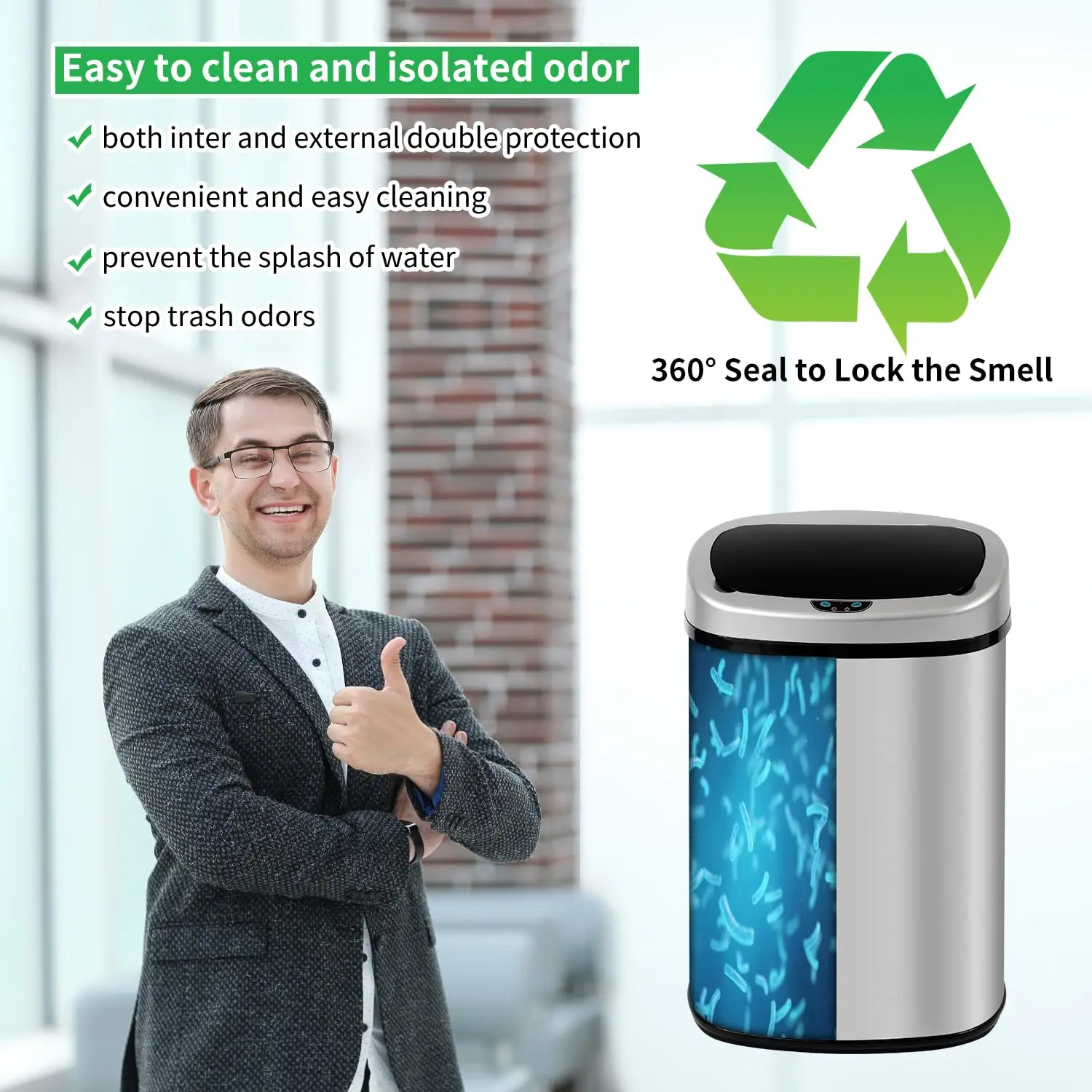 13-Gallon Smart Stainless Steel Trash Can 6