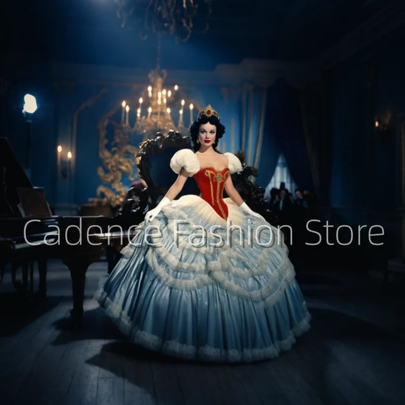 Shiny White Snow Victorian Style Ball Gowns Ruffled Ruffle Red Corset Rococo Style Princess Evening Gowns Cosplay Customized