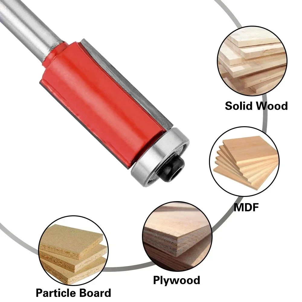4pcs 1/4 Inch Shank Straight Flush Trim Wood Router Bit With Top Bearing 6mm 6.35mm 8mm Shank Tenon Cutter Tools For Woodworking