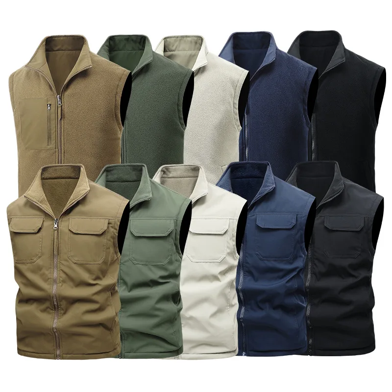 

M-8XL New Spring Autumn Winter Vest Men Multi Pocket Fishing Vest Workwear with Fleece Men's Vest High-quality Men's Clothing