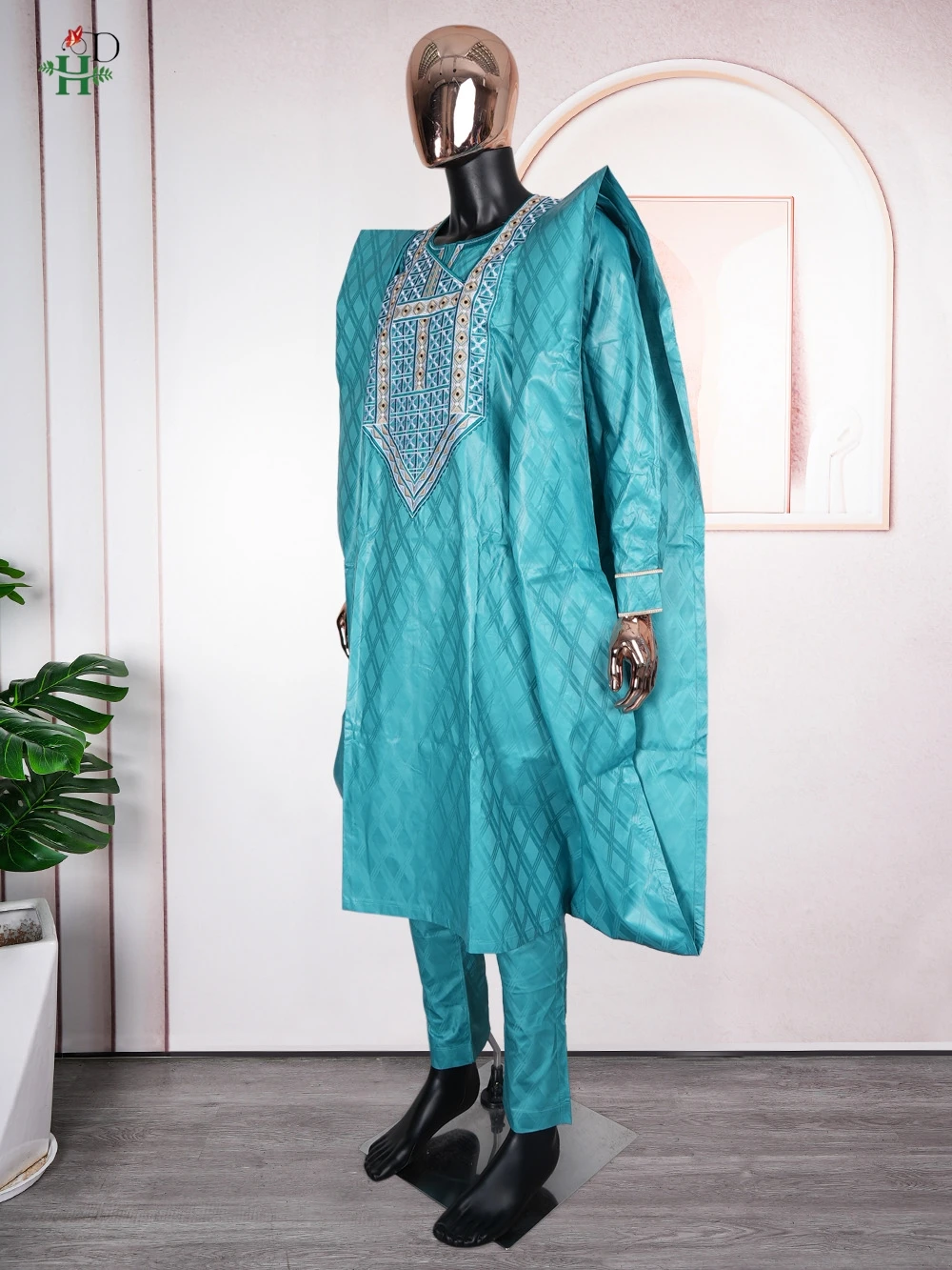 African Traditional Wear Formal Attire Bazin Riche Dashiki Thobe Green 3PCS Shirt Pant Robe Suit Agbada Men's Wedding Party 2025