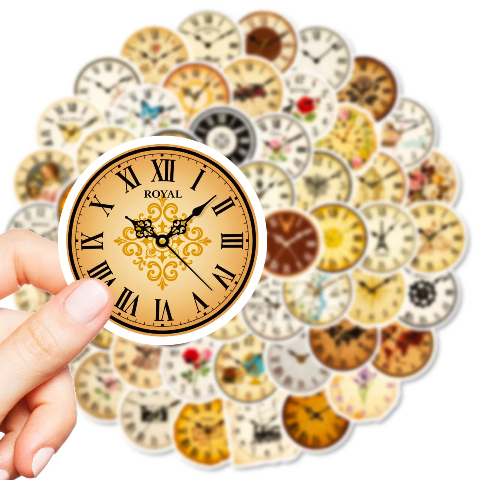 

10/30/56PCS light yellow Retro INS Circular Clock Stickers Decor for Water Cup Phone Computer Notebook Stationery Luggage