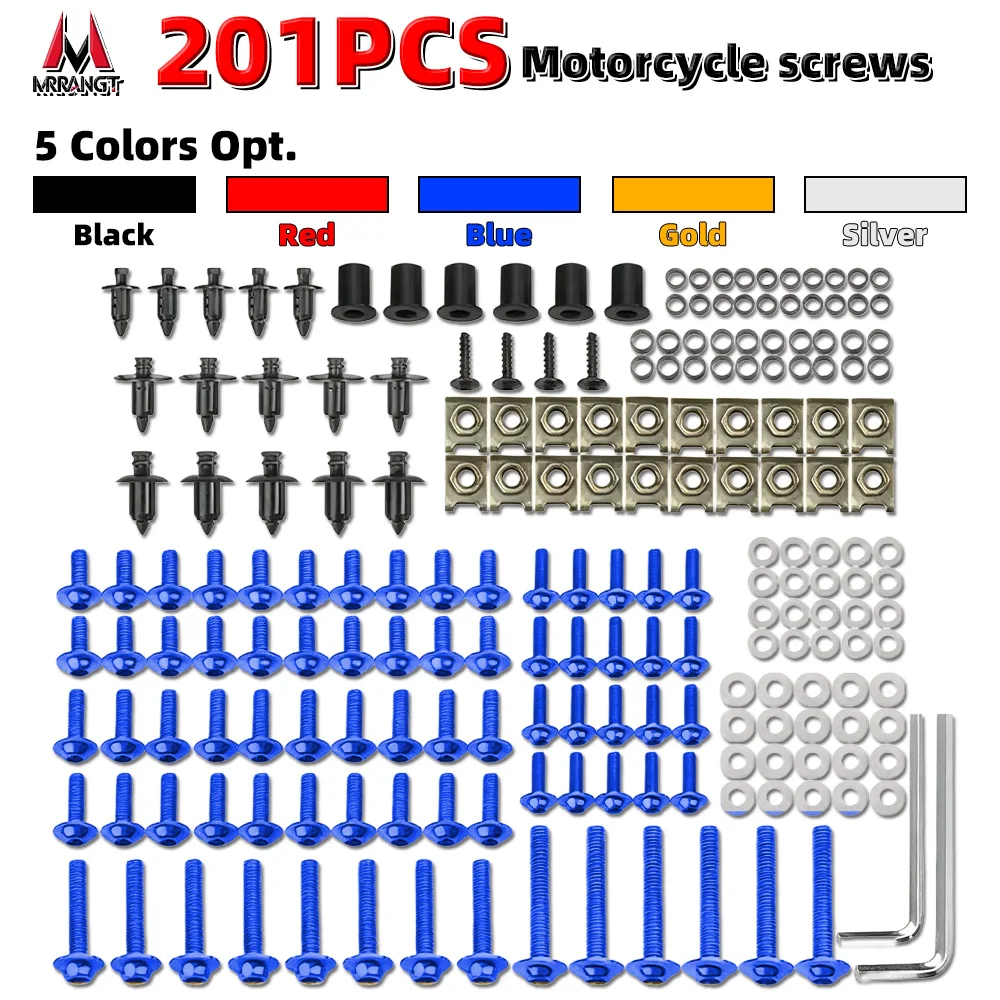 Motorcycle Bodywork Screws Fairing Bolts Kit For YAMAHA YZF R1 R15 R25 R3 R6 R125 R15 R25 MT03 MT07 MT10 MT-09 MT-07 201pcs Set