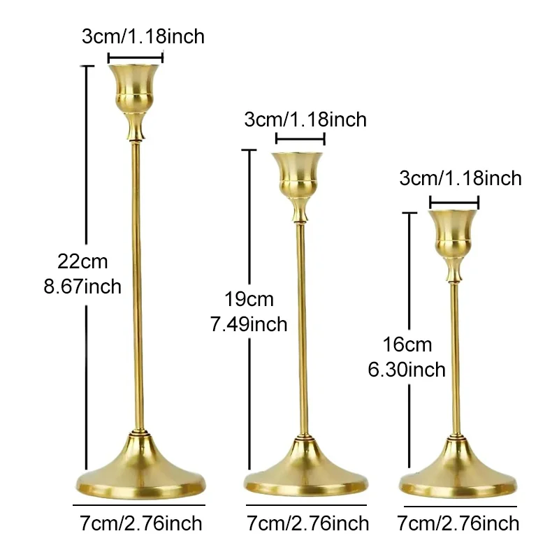 3/6/9/12pcs Copper Tone Metal Taper Candle Holders Assorted Heights Candlestick Stands Stable Base Wedding Table Decor TMZ