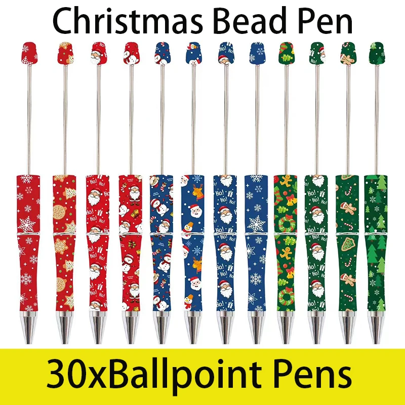 

30Pcs Christmas Bead Pen Creative Plastic Beaded Pen Ballpoint Pen Printable Beadable Pen DIY Gift for Student Office Supplies