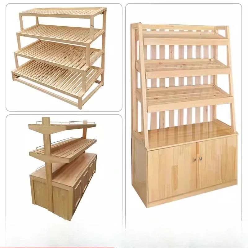 Solid wood bread shelf Convenience store cake pastry shelf Middle island cabinet Wooden laminate display cabinet
