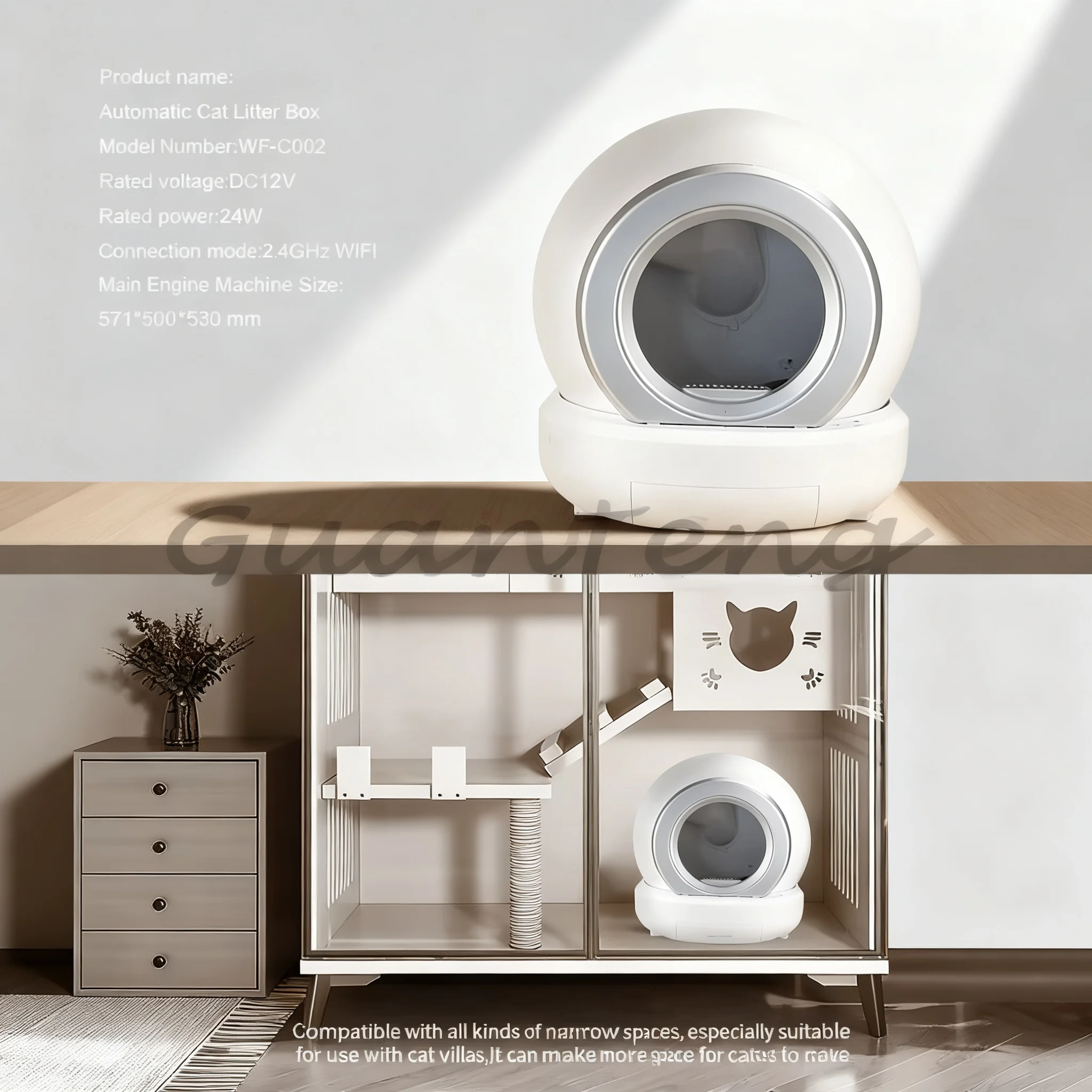 Automatic Kitty Toilet Smart Cat Litter Box, APP Control Self-Cleaning Design with Multi Safety Protection for Home