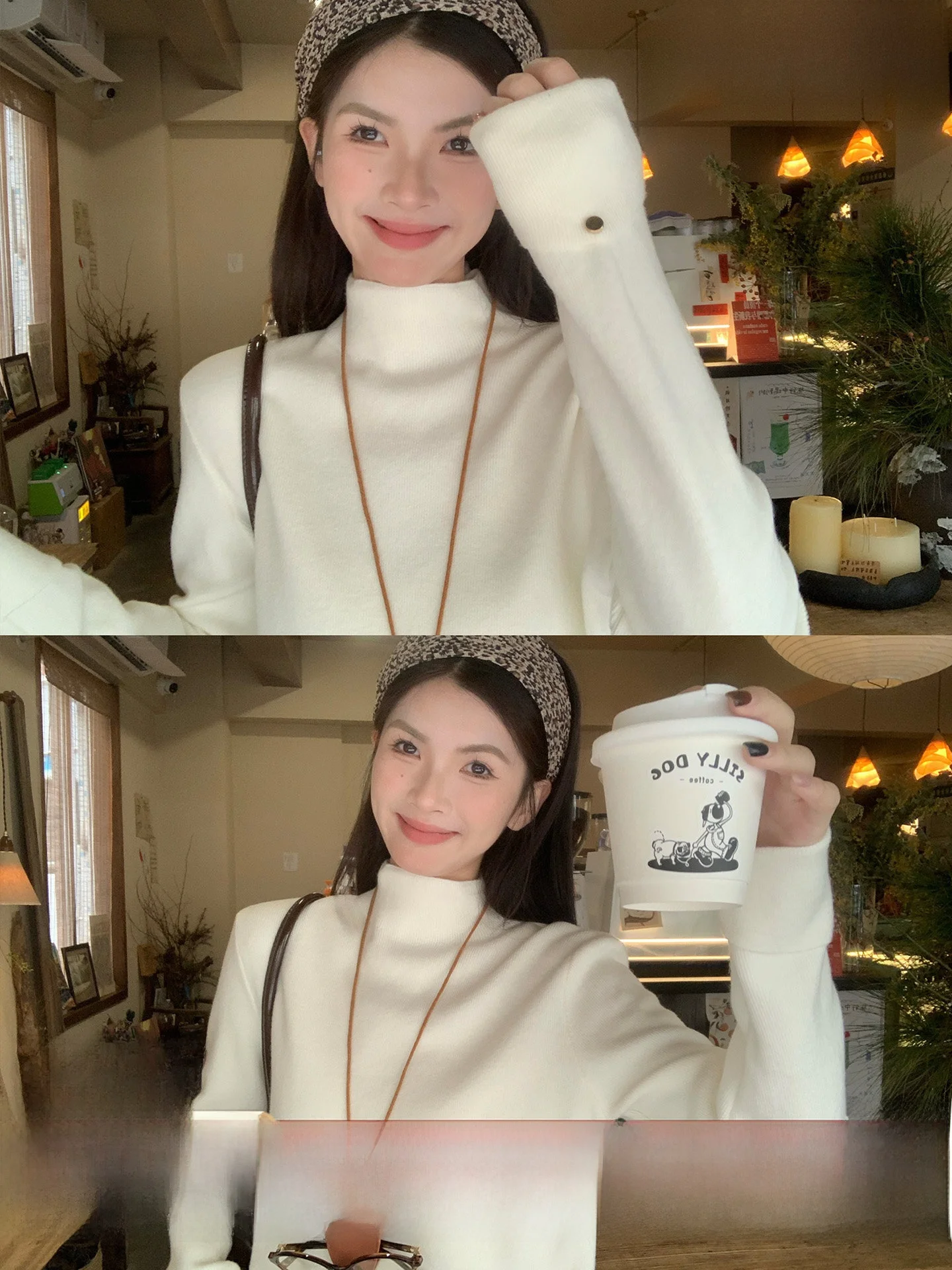 

Women's Fce Lined Base Layer irt Inner Wear One-Piece Fce Knitted Sweater White Casual Sle Thiened Long Sve