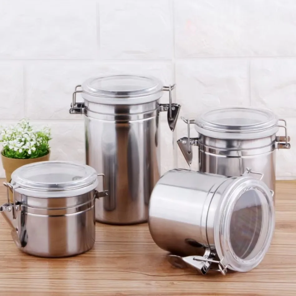 أداة المطبخ تخزين القهوة خزان مختوم الفولاذ المقاوم للصدأ تخزين جرة القهوة الشاي مختومة جرة المطبخ حبوب البن تخزين الحاويات