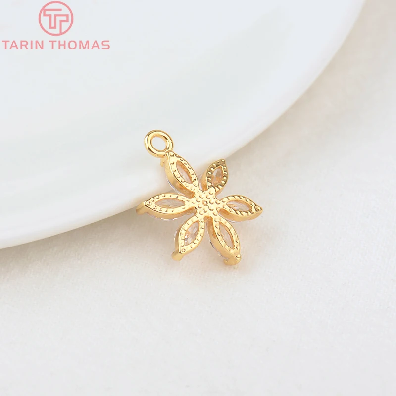 (908)4PCS 18.5*13.5MM 24K Gold Color Brass with Zircon Flower Charms Pendants High Quality Diy Jewelry Findings Accessories