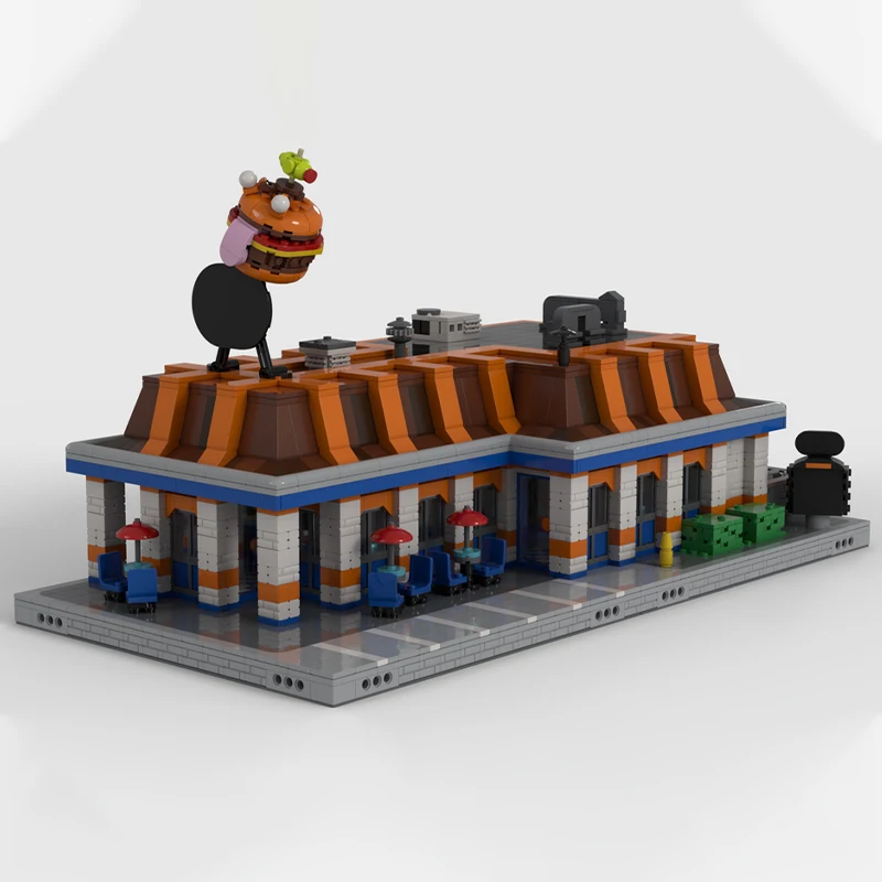 3656PCS 네온 MOC 드라이브인 다이너 빌딩 블록 DIY 교육 모델 레트로