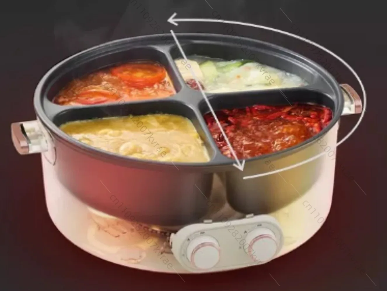 Electric pot four-grid multi-functional household 6-liter capacity integrated hot pot electric