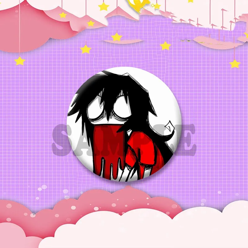 Horror-Charakter Killer Jeff Brosche Cartoon Runde Emaille-Pins Rucksack Kleidung Schmuck Ornamente Freunde Geschenke Souvenir Abzeichen – Detail 6