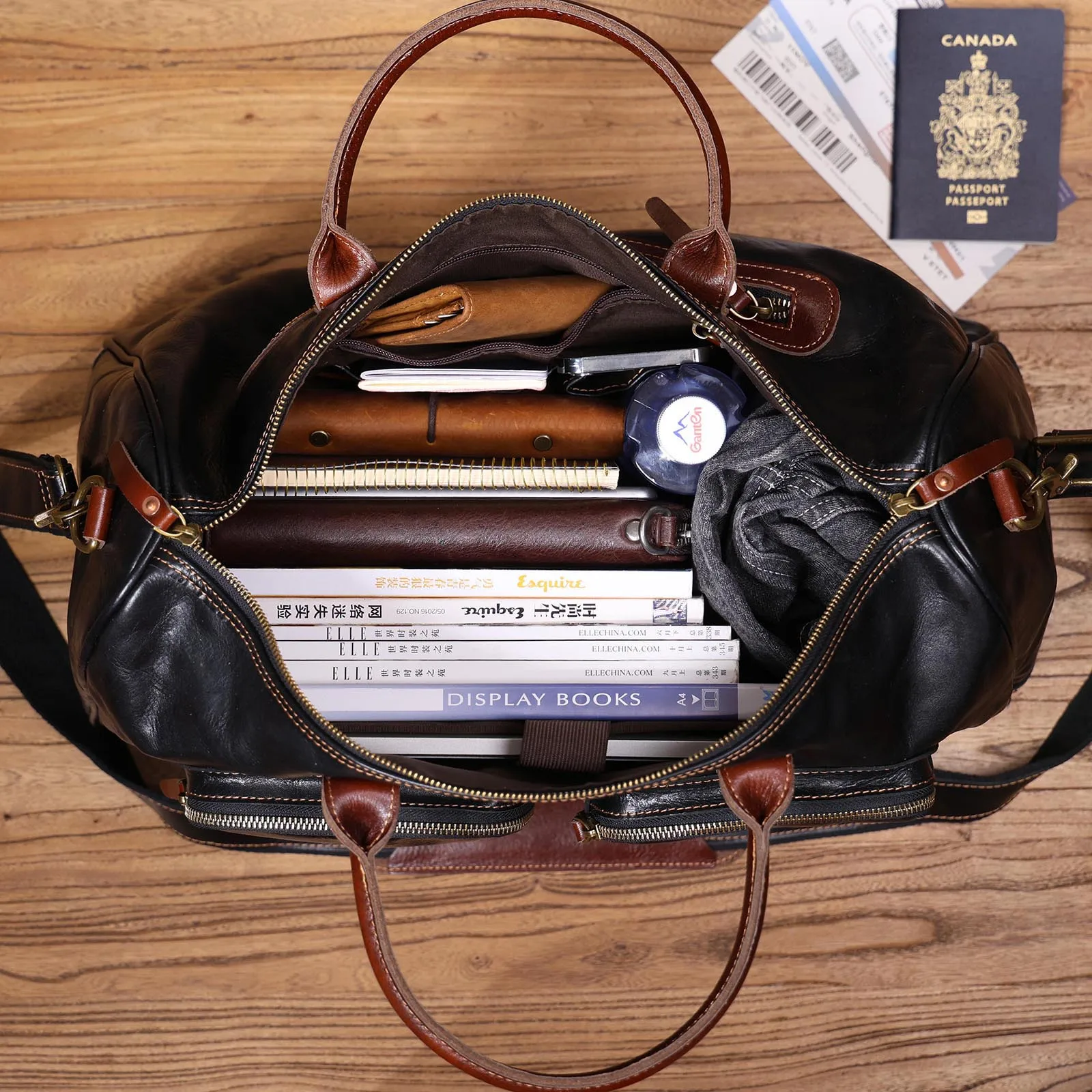 S.WORKER Vintage Echtleder-Reisetasche Italienische Rindsleder-Reisetasche Herren-Weekender-Tasche Sporttasche Handgepäck – Detail 14