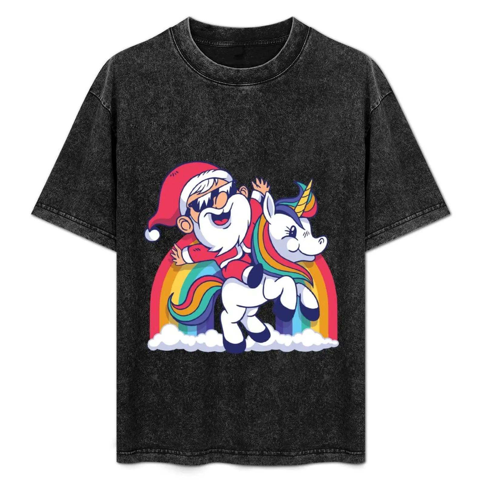 

Santa Claus rides unicorn rainbow T-Shirt Festival Casual Short Sleeve
