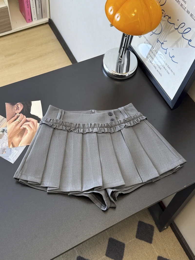 

Женская весенне-летняя милая кружевная плиссированная юбка трапециевидной формы с грибами, женская однотонная короткая юбка с высокой талией