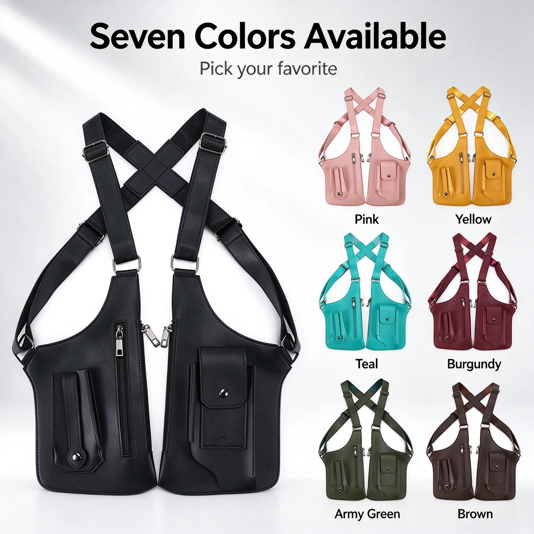 Echwear Multi-pocket Tactical Chest Harness Vest Bag PU Leather Shoulder Chest Rig for Outdoor Sports - view 5