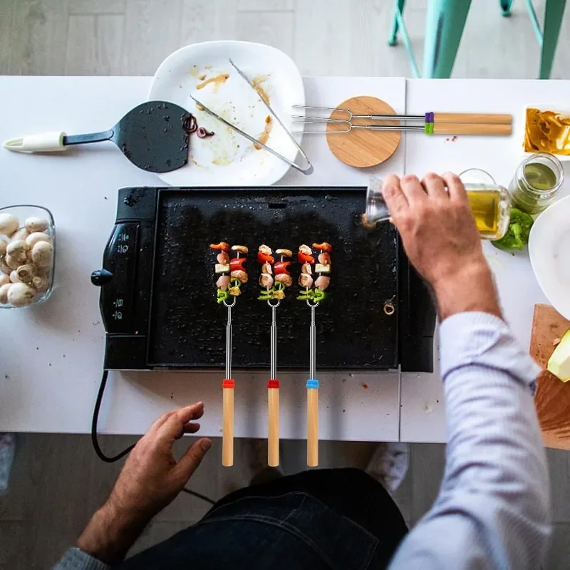 Stainless Steel Extendable Long Fork Roasting Sticks Outdoor Camping Barbecue Marshmallow Skewers for Kitchen BBQ view 4