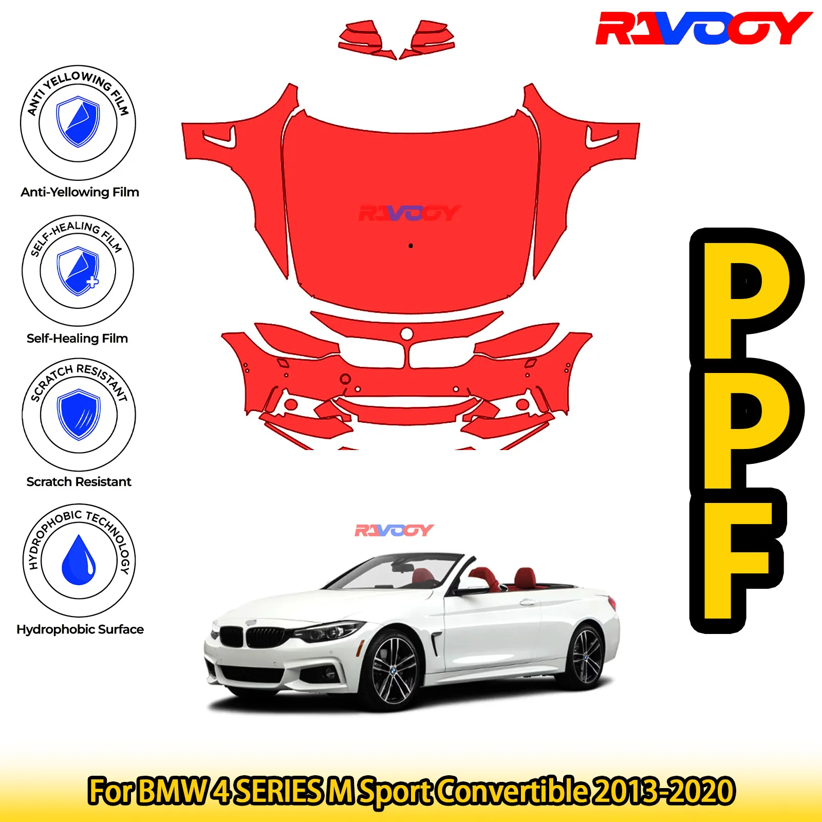 

For BMW 4 SERIES M Sport Convertible 2013-2020 Glossy Matte Black Precut front PPF Kit Paint Protection Film