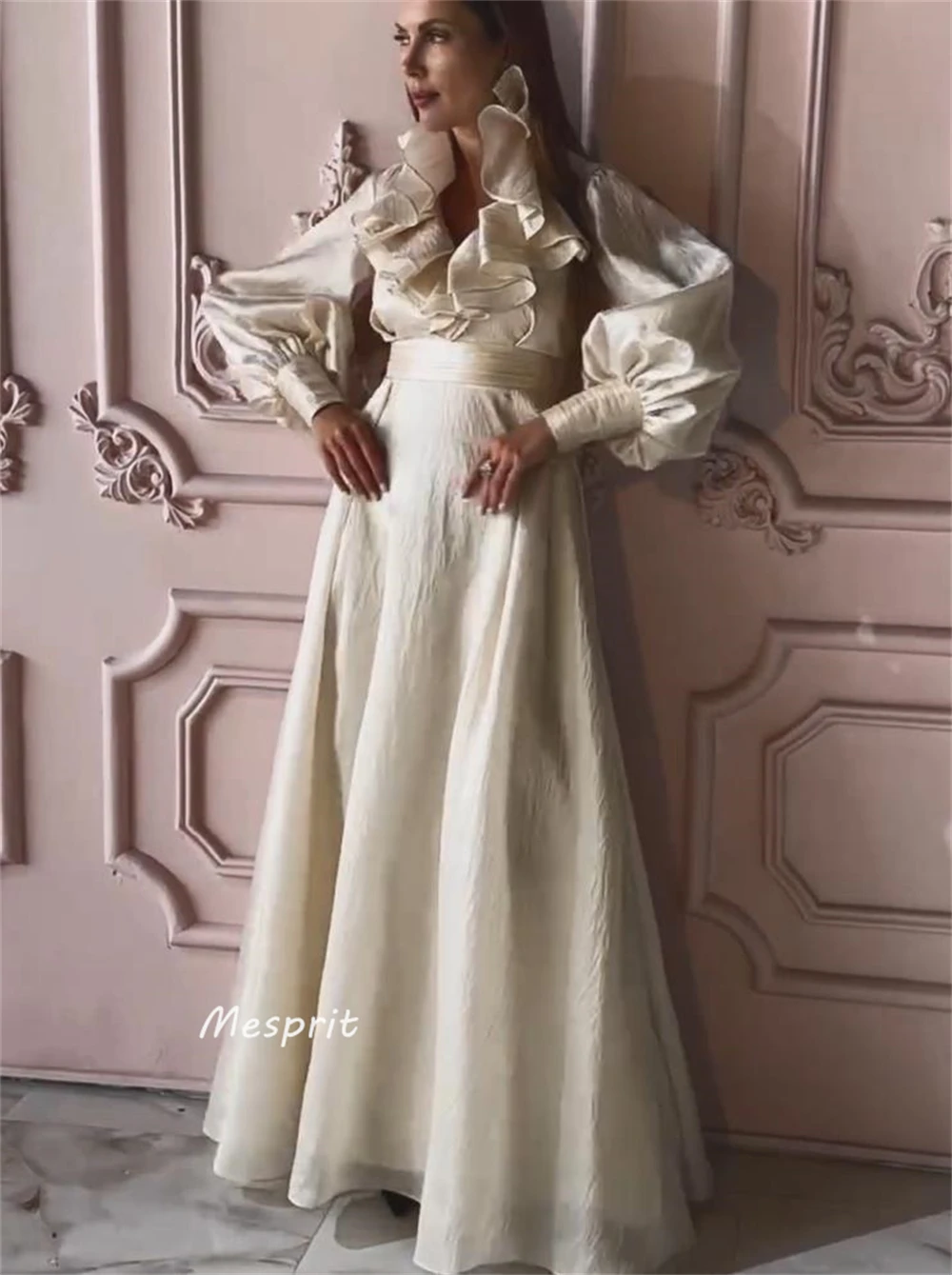 Mesprit-Robe de Bal Trapèze Froncée en Organza, Vêtement de Style Moderne, Plissé, Longueur au Sol, sur Mesure, pour Occasions