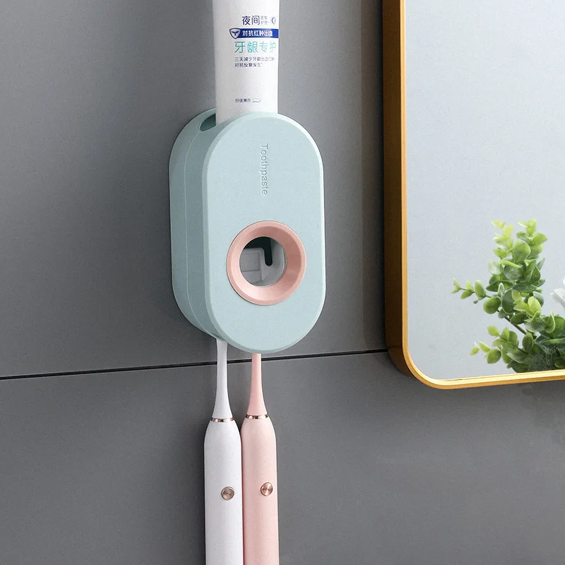 Porte-Brosse à Dents Mural Avec Distributeur Automatique de Dentifrice, Ensemble de Salle Bains Adhésif pour Ranger ses Accessoires de Soin