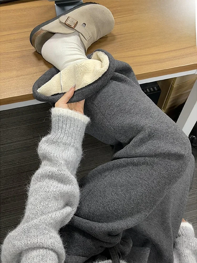 

Deep ey Retro Soft Casual Pants Men Women Autumn Winter Lazy Sle Fce Lined Warm Wide Leg Long Trousers