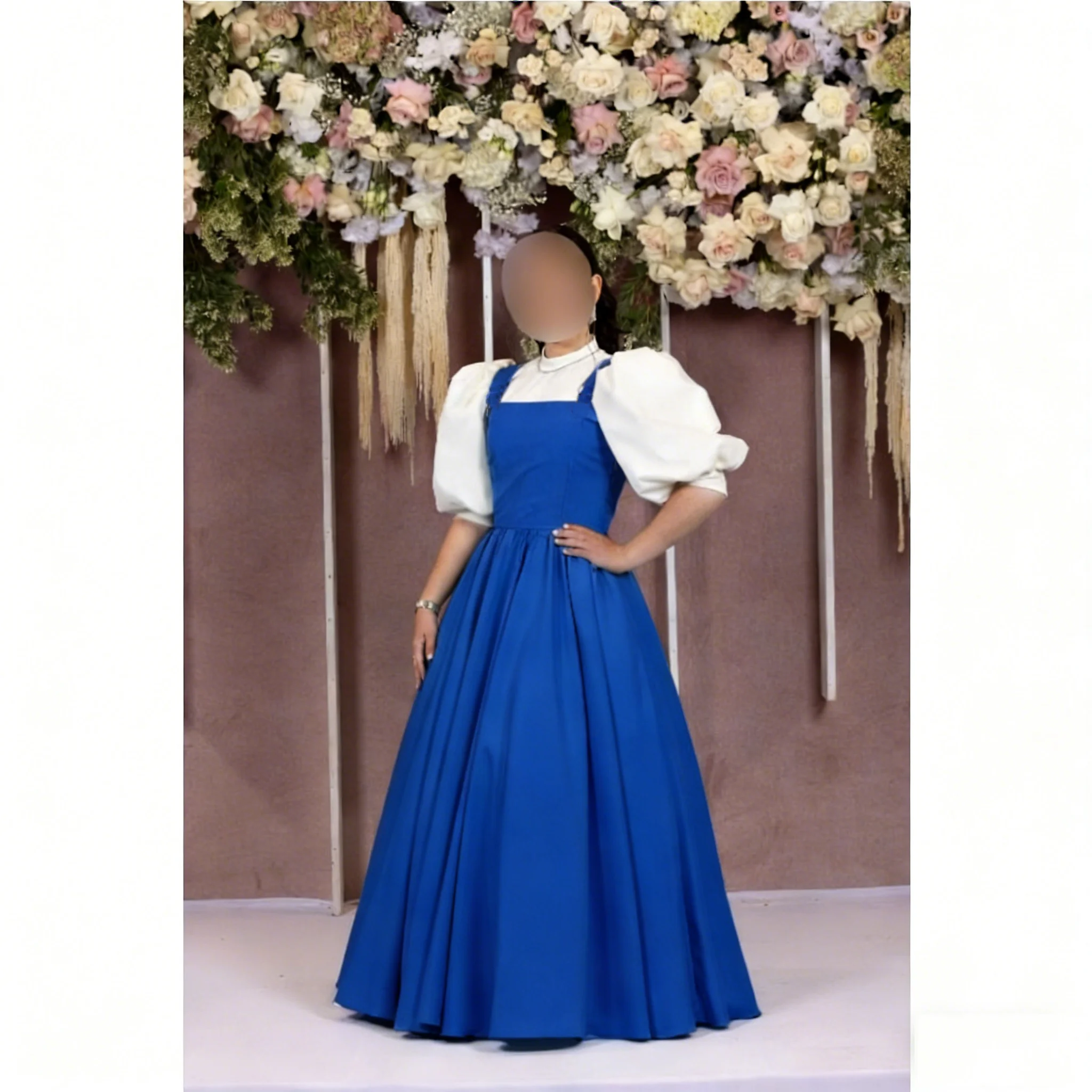 Elegant Bridesmaid Dress for Women Satin Puffy Short Sleeve High Neck Prom Birthday Evening Gown Wedding Dress Customized