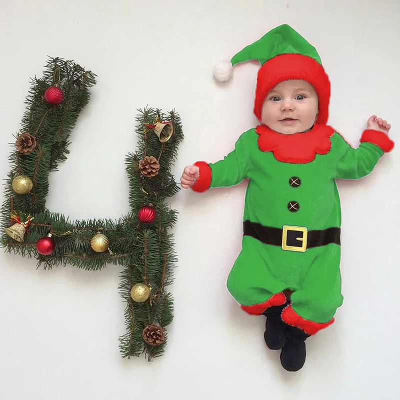Unisex Langarm-Kleinkind-Weihnachtselfen-Outfit Säuglings-Weihnachts-Fleece-Strampler Neugeborenen-Weihnachtsmann-Kostüm – Detail 8
