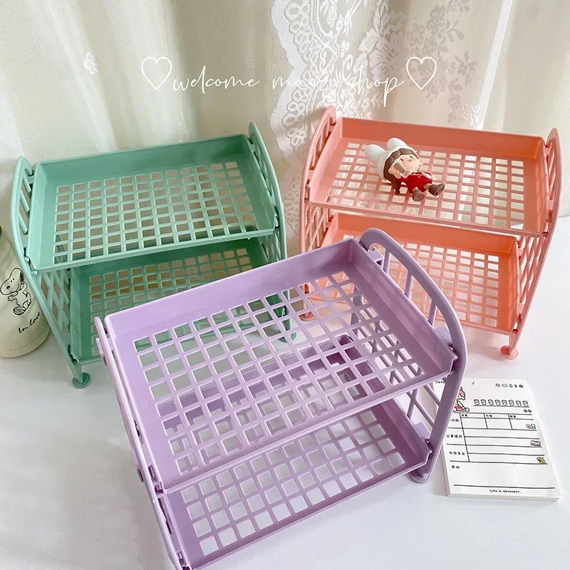 Ins Cute Room Storage Organizer Storage Rack Kawaii 2 Layer Desktop Cosmetic Jewelry Storage Rack Bathroom Rack Shelf