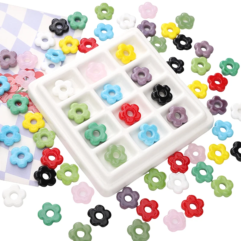 16mm1Pc/Bag Glass Flower Vintage Large Hole Bead Handmade DIY Jewelry Couple Bracelet Necklace Earring Accessories