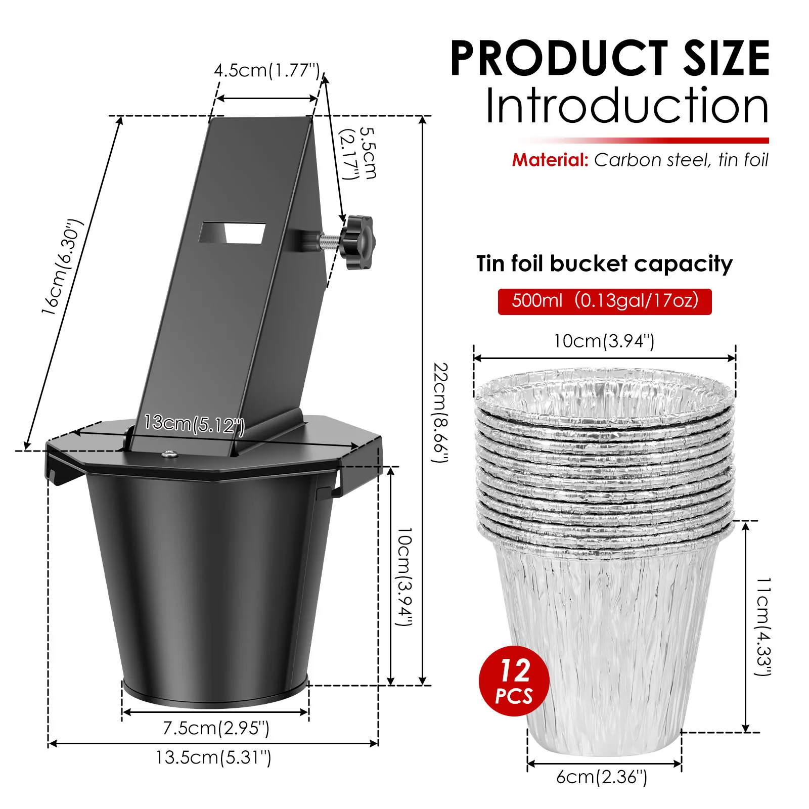 Grease Bucket with Lid and 12-Pack Liners Carbon Steel Leak Proof Drip Bucket Smoker Bucket for Traeger, Pit Boss, Z Grills, Rec