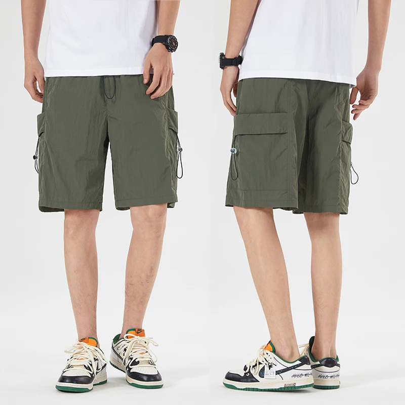 

Мужские повседневные свободные однотонные шорты, модные шорты-карго с большими карманами, тонкие летние уличные быстросохнущие пятые брюки