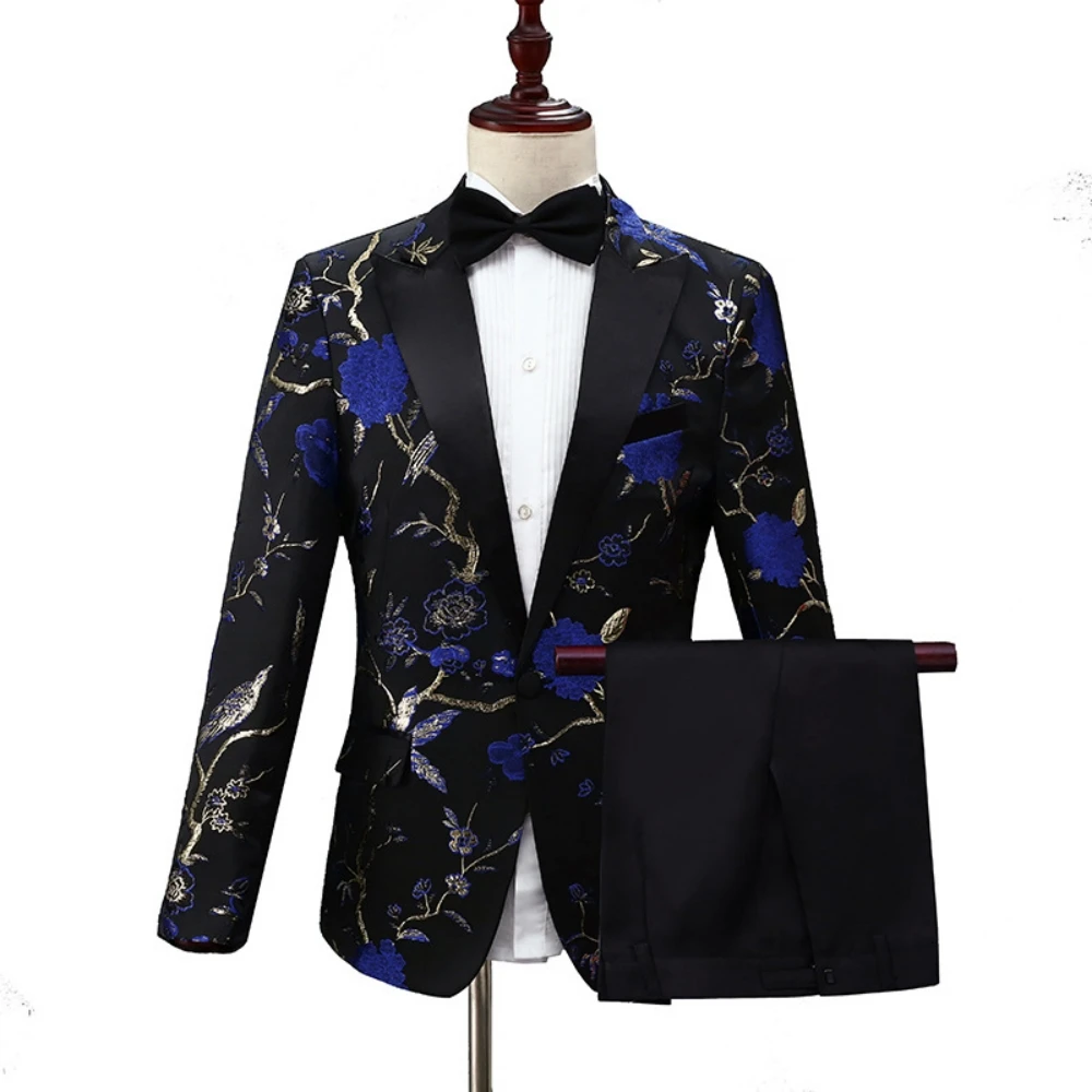 Setelan Jas Jacquard Mewah Terbaru 2026 2 Potong Untuk Pria Pakaian Menari Tampan Klasik Kerah Runcing Tuxedo Pria Pakaian Pesta Perjamuan