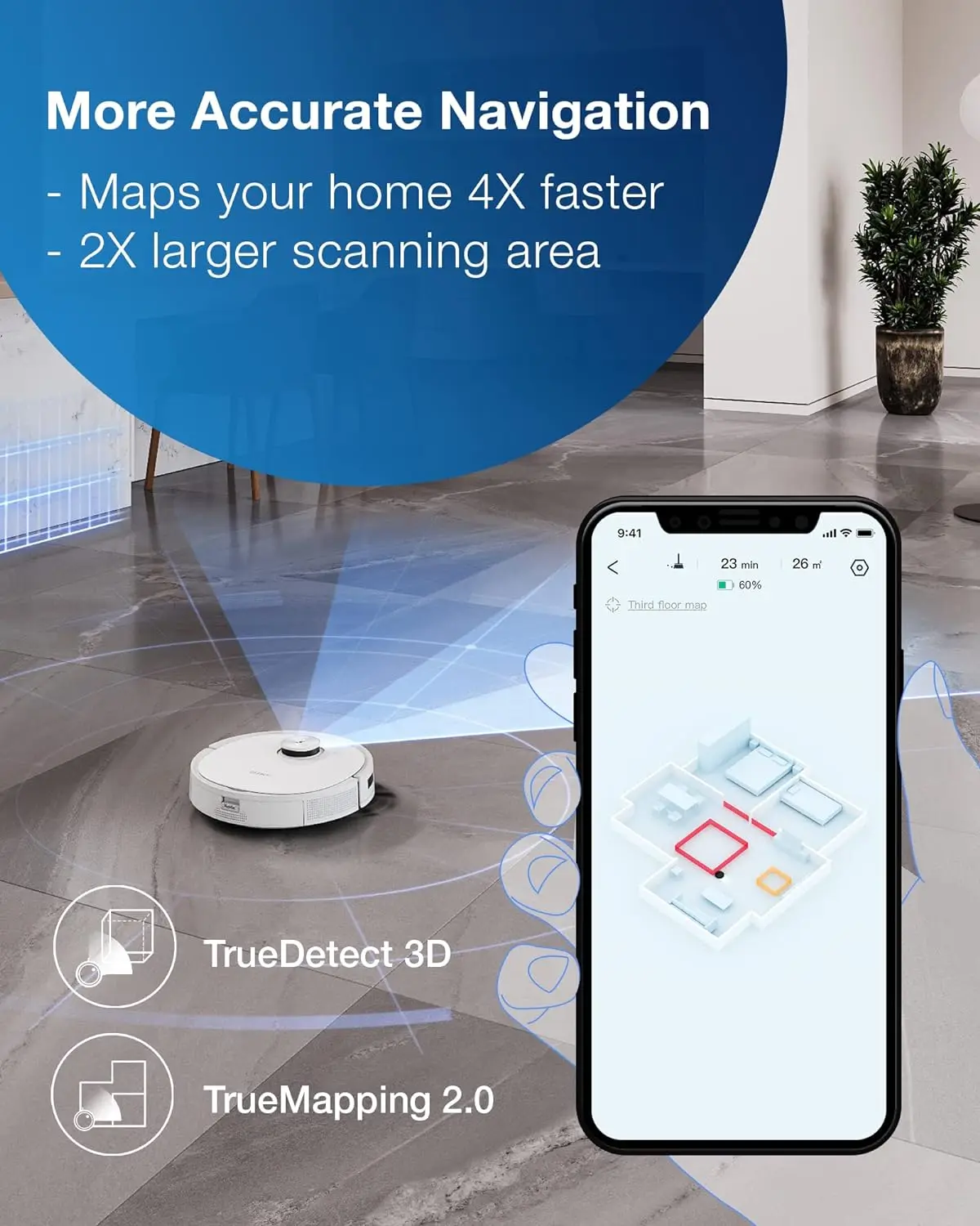 ECOVACS-Robot aspirador y fregona DEEBOT T9 +, Combo con estación de vacío automático, mapeo láser de precisión, mapas 3D, oscilante