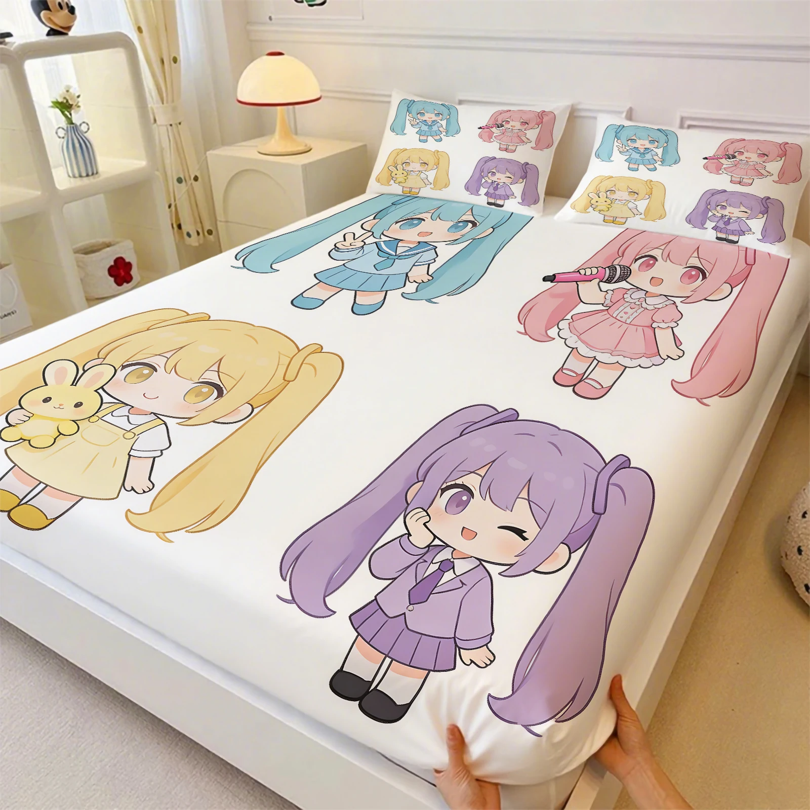 Hatsune Miku Futuristischer Tech-Anzug Spannbettlaken-Set Anime Sci-Fi Bettbezug mit Kissenbezügen Tiefe Taschen Fan-Zimmer-Deko Geschenk – Detail 12