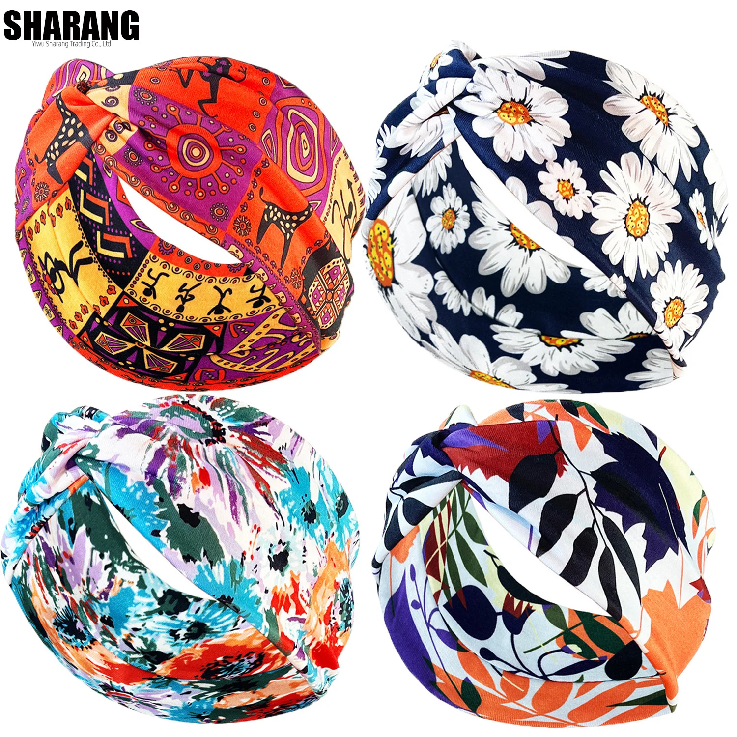 

4 шт., широкие хлопковые эластичные повязки на голову в горошек, повязка на голову, тюрбан, женские широкие эластичные повязки для йоги, бандана, аксессуары для волос