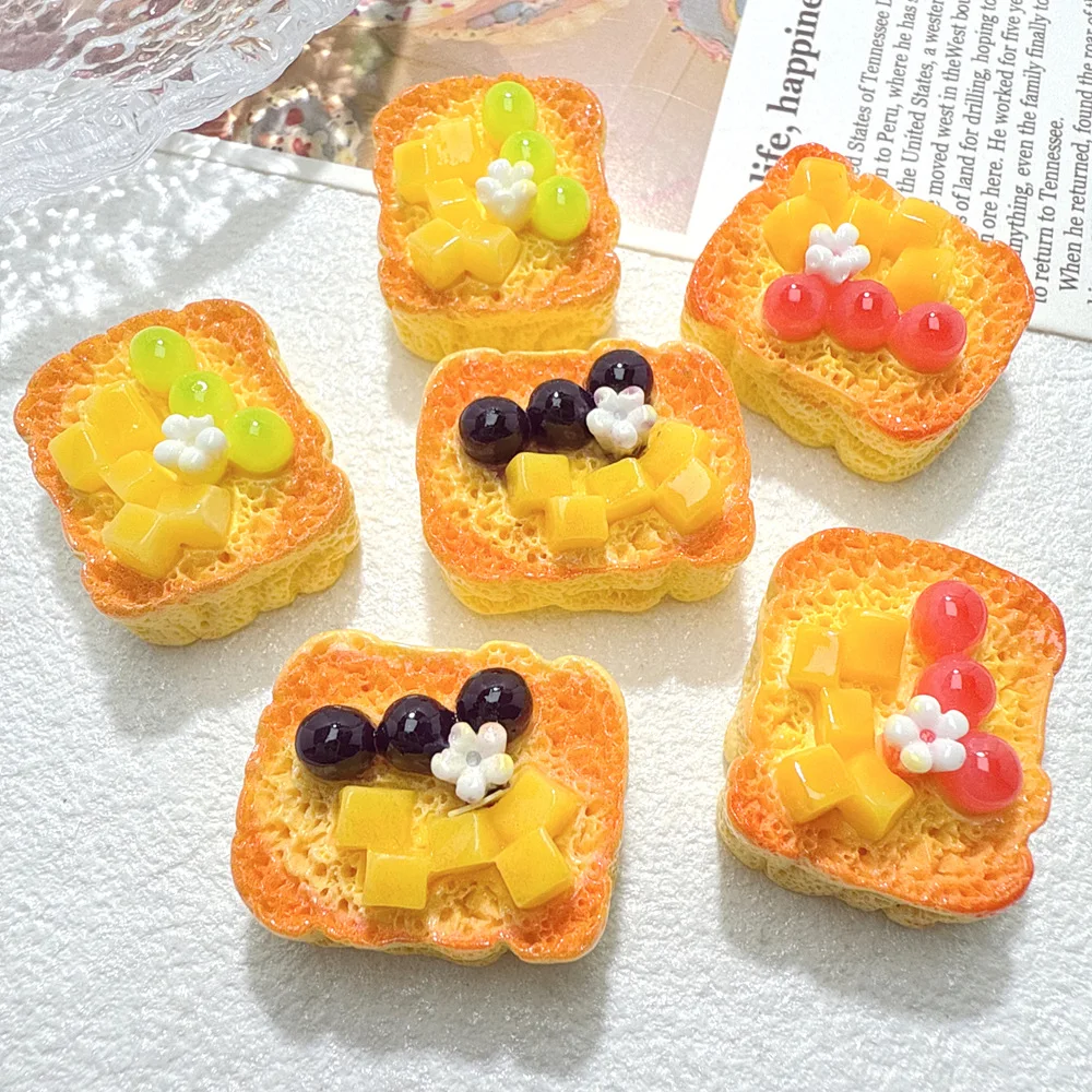 6Pcs 3D Simulation Fruit Toast Resin Charms Cute Miniature Food Ornaments DIY Jewelry Making Scrapbooking Dollhouse Accessories