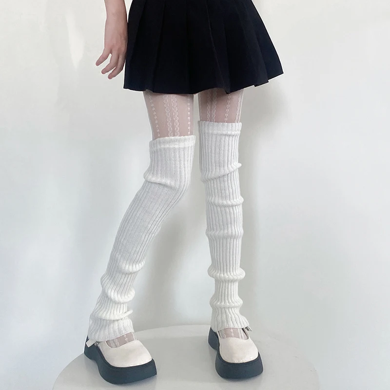 

Over Knee Japanese JK Uniform Women Leg Warmers Lolita Winter Girl Women Knitted Boot Stockings Pile Up Socks Foot Warming Cover