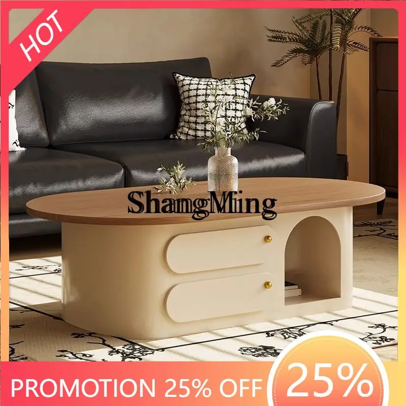 

SM wind solid wood coffee table living room home modern simple light luxury high-end round coffee table