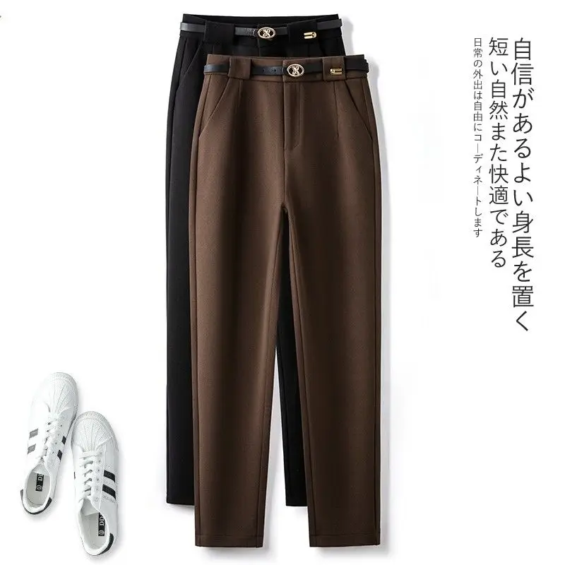 

Coffee color high-waisted suit Haren women's autumn and winter woolen pants 2024 new loose casual slim smoke pipe radish pants