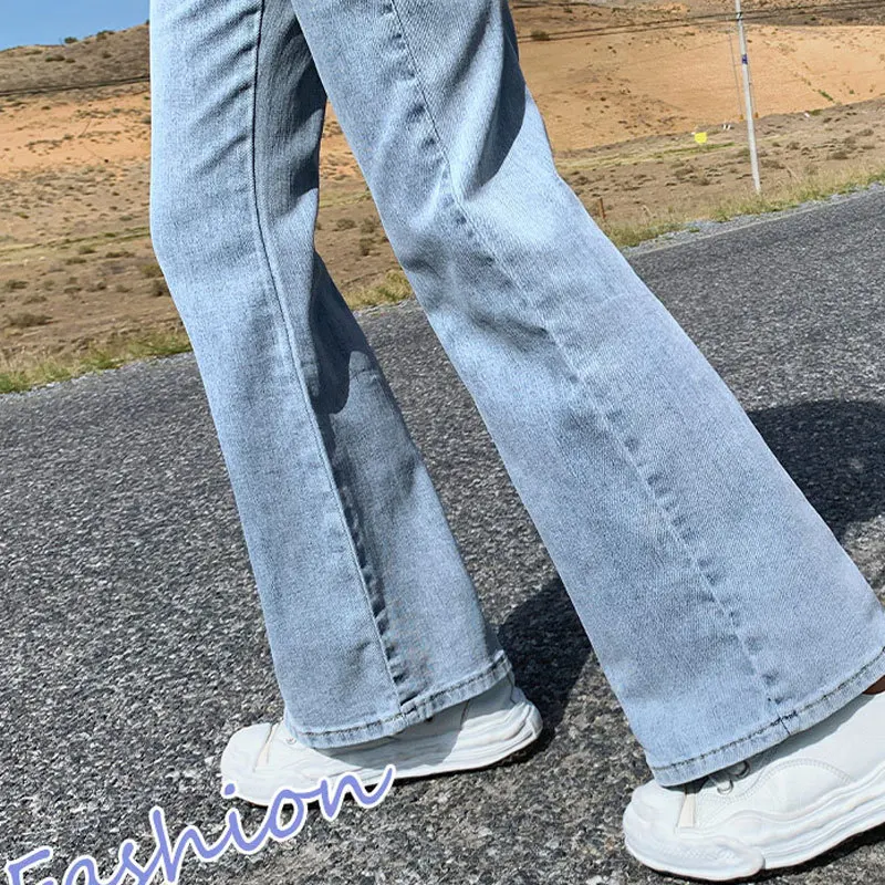 Light Wa Micro Flare Jeans Mujer Slim Fit Cintura alta Adelgazante Tamaño ort Ajustado Elástico Hasta el suelo Pezuña