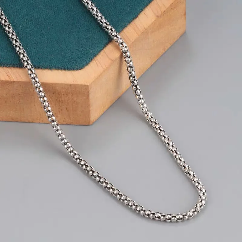 True Silver Popcorn Necklace Men Women S925 Sterling Silver Corn Necklace Girls Thai Silver Long Chain Pendant Necklace Jewelry