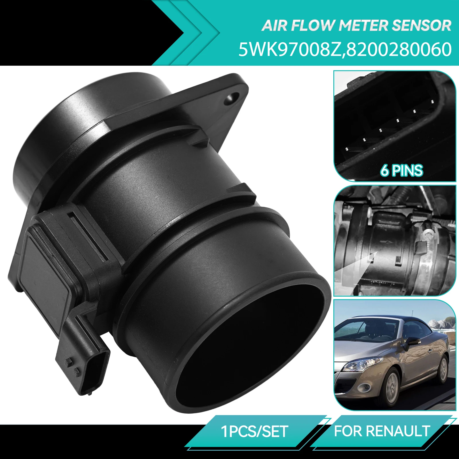 Mass Air Flow MAF Sensor Meter For Renault Clio Master Trafic Kangoo Megane Scenic Vauxhall Vivaro Movano 1.5 2.0 2.5 5WK97008Z